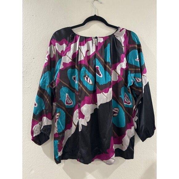Peter Nygard Blouse Womens Colorful Print Silk Size 12 slip on boho top - Picture 2 of 8